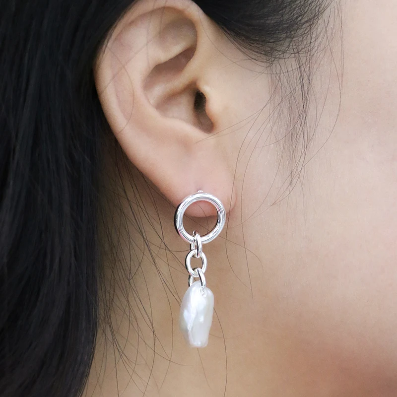 Silver Plated Brass Drop Pearl Earrings